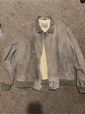Aberdeen Gray Taupe Suede Sherpa-Lined Bomber Jacket
